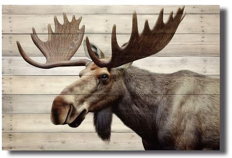 LZIMU Elch Leinwand Bilder Wald Elch Bilddrucke Waldtiere Gemälde braunes Vintage Wildtier Kunstwerk rustikale Bauernhaus Wanddekoration (Bild-3, (60.00 x 90.00 cms))