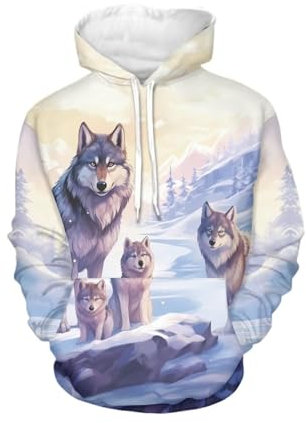 WELLFLYHOM Damen College-Sweatshirts und Hoodies mit Tasche, langärmeliger Pullover, 0 Wolf Family, S