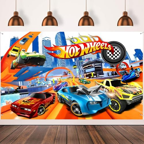 Hot Cars Birthday Banner Backdrop for Birthday PartyBackdrop,race car party supplies，race car birthday party supplies,Party Background banner(5x3ft)