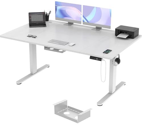 TRIUMPHKEY Scrivania Regolabile in Altezza 160 x 80cm,3 Controller di Memoria,con Porta di Ricarica USB,Elettrica Scrivania per Computer,Studio, Ufficio,Postazione di Lavoro