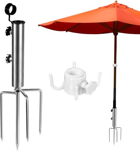 NAMIS Sonnenschirmständer mit Rasendorn, Sonnenschirm Erdspiess Metall mit 4 Heringen, Sstrand Sonnenschirm mit Erdspieß, Abnehmbar Schirmständer Erdspieß,für Sonnenschirm Gartenschirm Angelschirm