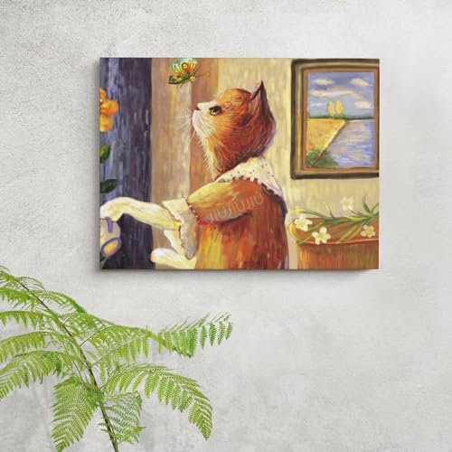 JIUJIUJIU Home Office Wall Art Poster Catwoman and Butterfly Canvas Painting Artwork Decoration Mural For Living Room
