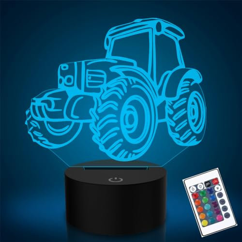 PONLCY Traktor Led Nachtlicht, 16 Farben 3D Illusion Lampe, Fernbedienung USB Schreibtischlampen, Schlafzimmer Dekoration Tischlampe für Kinder Weihnachten Geburtstag Geschenke