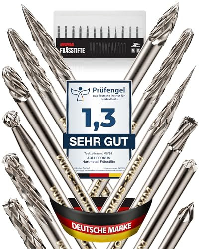 Adlerfokus Hartmetall Frässtifte [UNIVERSAL] 12 Stück Metall Fräser mit 3mm Schaft - Hartmetallfräser - Metallfräser - Frässtifte für Metall - Metallfräse - Dremel Fräser - Fräsbohrer Metall