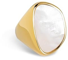 SINGULARU - Ibiza Ring. Edelstahl mit 18 Kt Vergoldeter Beschichtung und Perlmutt. Schmuck für Damen. Größe 18.