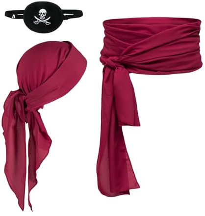 Proumhang Piraten Kostüm Zubehör Set Piraten Schärpe Gürtel Stirnband Taillengürtel Piratenkapitän Mittelalterliche Große Schärpe Kopftuch Bandanas mit Augenklappe für Halloween Kinder Erwachsene