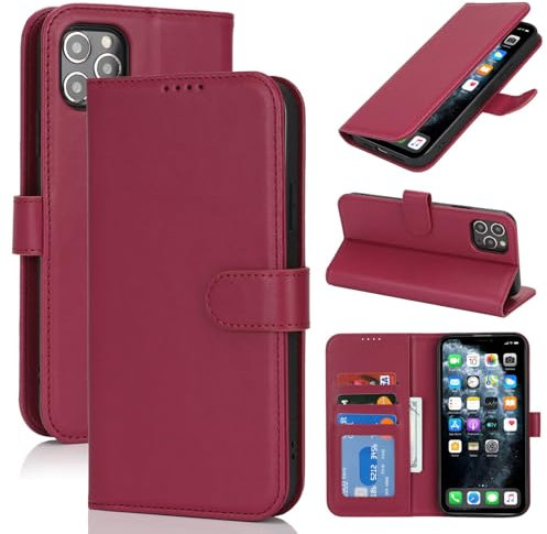 Zouzt Hülle für iPhone 11 Pro Max 6,5-Zoll, Stoßfestes PU Leder Handyhülle Lederhülle Klapphülle mit Kartenhalter und Standfunktion Flip Leather Wallet Phone Cover (Rot)
