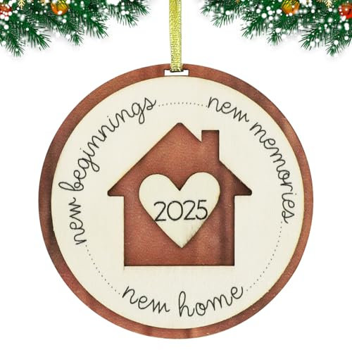 New Home Christmas Decoration, 2025 First Christmas New Home Ornament for Christmas Tree Decorations Wooden Xmas Bauble Gift for Xmas Party Family Decor A7XJZS (A-25)