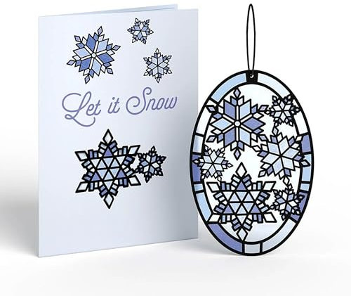 Lovepop® Sonnenfänger Weihnachtskarte Schneeflocken mit abnehmbaren Fensterschmuck | mit Versteckfach für Geldgeschenke & Gutscheine | inkl. Umschlag | Ausziehbare Notiz