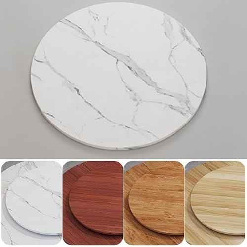 Großer Holz Esstisch Drehteller 50cm 60cm 70cm 80cm Runde Tischplatte Drehtablett Mit Silent Base, Lazy Susan Drehplatte 360° Geräuschlose, Serviertablett(White Stone Grain,45cm/18in)