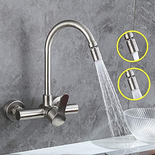 Grifo de pared de acero inoxidable con un solo mango para cocina y fregona, piscina, grifo de agua fría y caliente