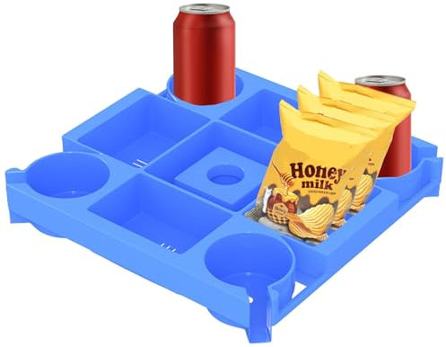 AUTOECHO Bandeja de mesa con sombrilla,Mesa con sombrilla de playa | Mesa de playa Portavasos de playa con 4 portavasos | Portavasos de playa, mesa de piscina ligera para playa, patio, jardín, piscina