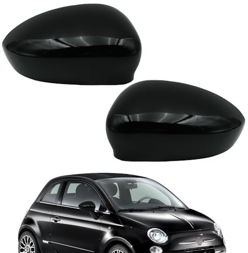 Ruolin Tappi per Specchietti, Copri Specchietto Retrovisore Auto Coppia Calotte Specchio Destra + Sinistra Nera Sostituzione per Fiat 500 2007-2023