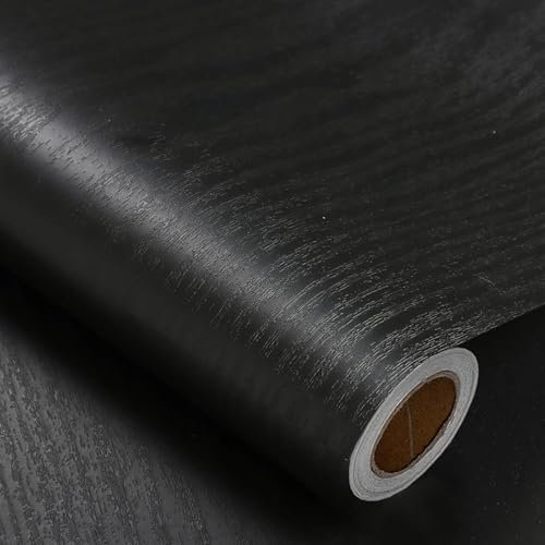 Adesivi per mobili, Carta Adesiva per Mobili Legno, (40 * 300CM) Pellicola Adesiva per Mobili Nero, Carta da Parati Impermeabile PVC Rivestimento