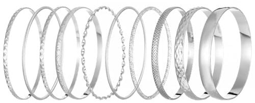 Qehyuelefu 10 Stück Armreif Damen Set, Boho Armreifen Stapelbare Trendige Geschichtete Armreifen, Edelstahl Dünnes Rundes Armreif Verstellbare Armbänder Silber Mädchen Schmuckgeschenke (Silber)