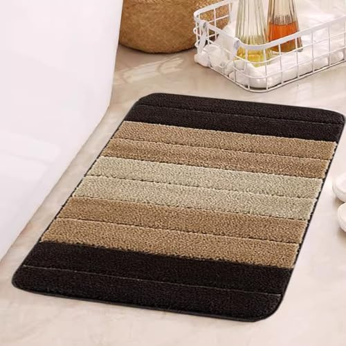 ZIYA HOMES Brown Bath Mat 60x110cm - Non-Slip Washable Bathroom Mat, Extra Soft and Absorbent Bath Mats for Bathroom Floor, Tub, Shower, Fluffy Shaggy Bath Mat for Bathroom Doormat