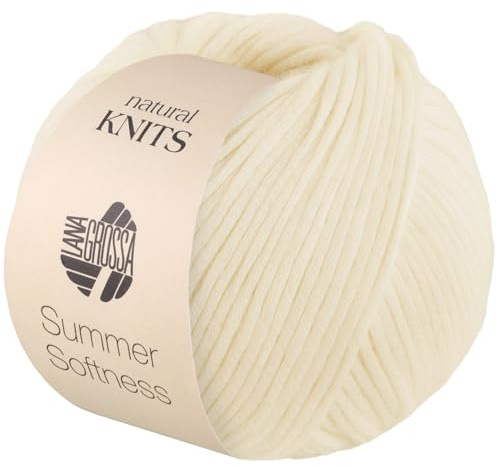 LANA GROSSA Summer Softness | Zartes Baumwollschlauchgarn, voluminös gefüllt mit flauschigen Merinofasern | Handstrickgarn aus 80% Baumwolle (Bio) & 20% Schurwolle | 50g / 130m FB2