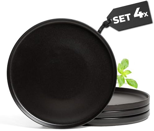 MIAMIO – Ceramic Dinner Plates Set for 4 People/Ceramic Dinnerware 4-Piece, Modern Stoneware, Dishwasher & Microwave Safe – Luxe Collection (Black, Big Plates 4X)