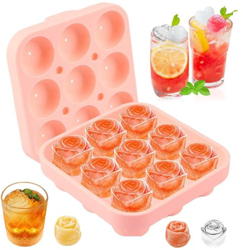 Silikonform Rose, 9-Fach Silikon Eiswürfelform Mit Deckel Rose Runde Ice Tray Eiswürfel Wiederverwendbar Für Whisky Cocktail Gekühlte Getränke Ice Cube Tray