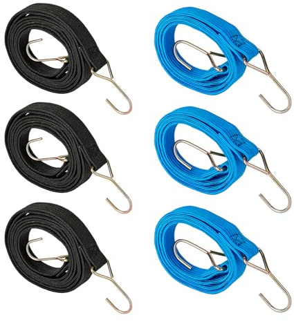 Tendeurs Elastique avec Crochets, Set de 6 Sandow Corde Elastique Robustes - Plat - Idéal pour Le Transport de Charges, Vélo, Moto, Voiture, Camping - (Comprend 3 * 100 cm + 3 * 200 cm)
