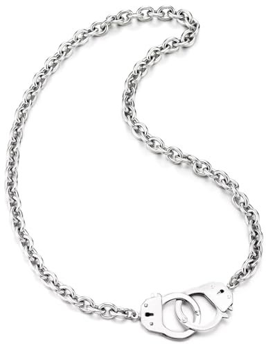 COOLSTEELANDBEYOND Homme Femme Chaîne Maillons Menottes Collier Acier Inoxydable - Statement Déclaration Collier - Punk Rock Lourd Bijoux
