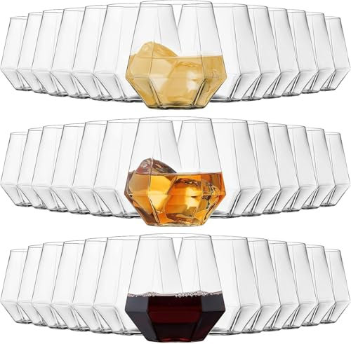 MSYU 40 Pack Diamond Stemless Plastic Wine Glasses,Unbreakable Whiskey Cocktail Wine Champagne Glasses, 350 ml Durable Disposable Cups for Parties, Weddings, Birthdays