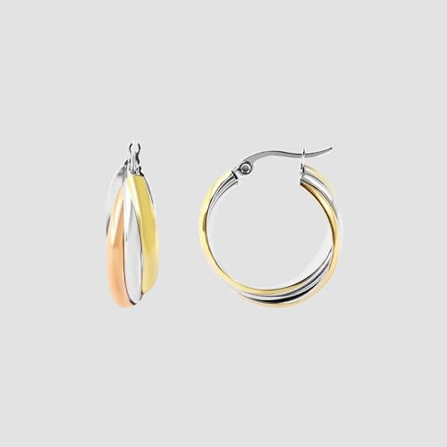 Akzent Wasserfeste Edelstahl Creolen für Damen, 100% Wasserfest & Hautverträglich (Creole - Tricolor)