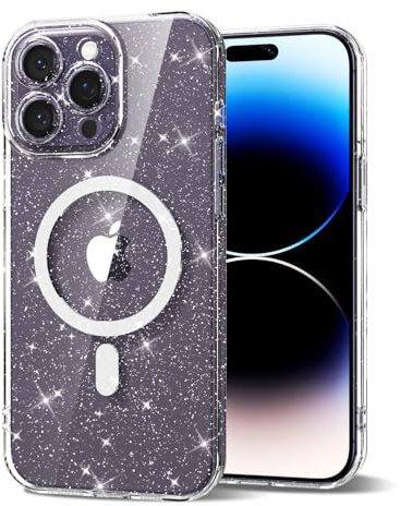 Svanove for iPhone 14 Pro Case Clear Glitter Compatible with Magsafe, Sparkly Bling Transparent Slim Thin Magnetic Mag Safe Case Cute, Girly Aesthetic Glittery Shiny Sparkle Rubber for Women Girls