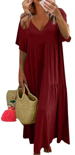 Robe de Soirée pour Femme Ronde Fleurie Bohème Trapeze Cérémonie du Jour, Elegante Chic Vetement Glamour Et Plage Longues Mi Longue Costume Robe Rose Poudré 5XL