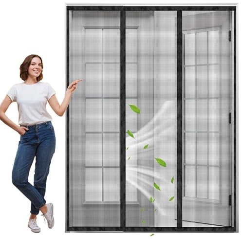 Insektenschutz Plissee Doppeltür, 285x250cm Schwarz Fliegengitter für Türen, Magnet Vorhang Fliegenvorhang Moskitonetz für Kellertür Schiebetür, Küche, Schlafzimmer, Hof
