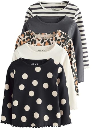 NEXT Mädchen Gerippte Langarmoberteile im 5er-Pack Schwarz/Weiß Numeric_86-Numeric_92