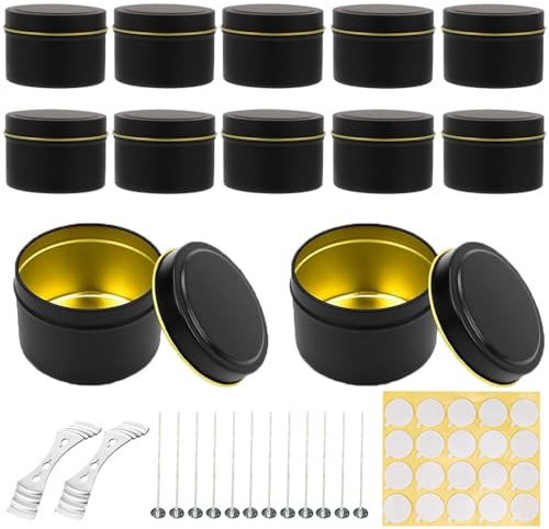 UQTUKO Kerzendosen, 12 Stück Kerzenbehälter 120ml Leere Kerzengläser mit Deckel Schwarz Runde Kerzengläser Schraubdeckel Metalldosen für Kerzen, Schmuck, DIY Kerzenherstellung, Kosmetik