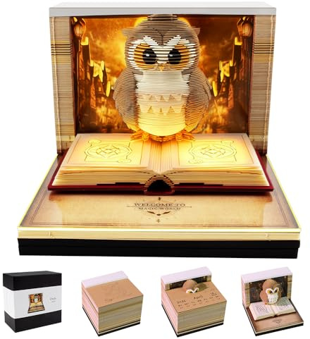 3D Kalender 2026 Eulen,3D Kalender Abreißen 2026 mit Licht, 3D Kalenders Notizblock, 3D Notizblock, Tischkalender-Notizblocks, Schreibtisch Kalenders mit LED Lichtern, für Weihnachten Einweihung
