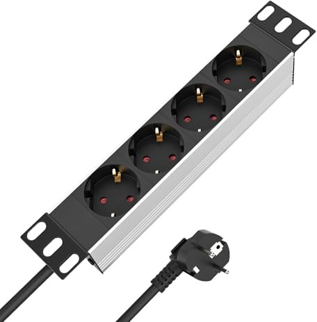 iwillink 10 Zoll Steckdosenleiste 4-Fach mit 2m Kabel | PDU Mehrfachsteckdose, Premium Alu, 1HE 4x CEE 7/3, 16A 4000W, Für 10 Netzwerkschrank und Serverschrank