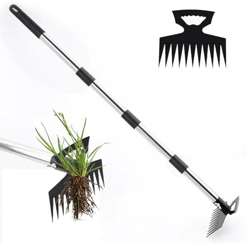 eupdd Désherbeur Long Manche: 1 Pièces Arrache Mauvaise Herbe 2 en 1, Outil De Désherbage Manuel 152cm Noir, pour Jardin, Pelouse, Cour, Allée, Utilisateurs Adultes