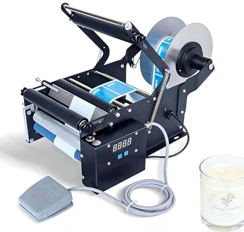EXSHUING Semi-Automatic Round Bottle Labeling Machine, Electric Bottle Label Applicator With Smart Sensor, 20-40 Pcs/Min Label Printer Packing Machine For Glass Pl-astic Bottles, Wine Jar(Standard)