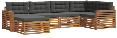 vidaXL Outdoor-Sofagarnitur mit Kissen 6 pcs Natur und Anthrazit, Moderner Outdoor-Sofa, robuster Sitzecke für Garten, bequemer Lounge für die Terrasse