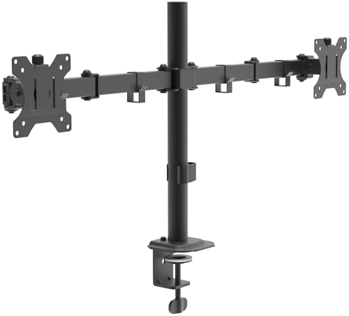 KARAT Monitor Halterung 2 Monitore für 15–32 Zoll Flach & Curved Bildschirm, Monitor Tischhalterung Höhenverstellbar Neigbar Schwenkbar Drehungbar, 10 kg pro Arm, 75 × 75 mm / 100 × 100 mm