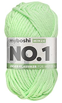 myboshi No.1 Wolle zum Häkeln und Stricken, Schnellstrickgarn, langlebige Mützenwolle, Strickwolle, Häkelwolle, mulesing-frei, 50g, Ll 55m Grün (Minze) 1 Knäuel