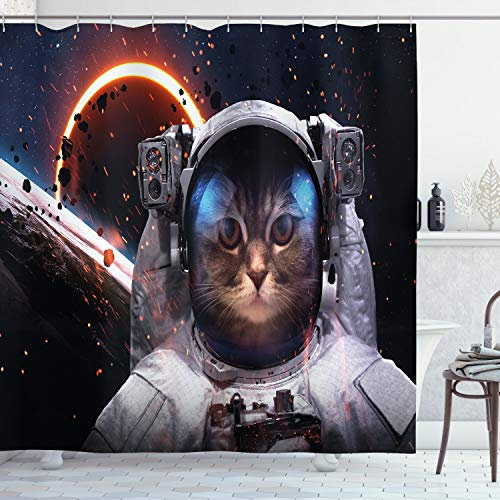 ABAKUHAUS Space Cat Rideau de Douche, Clusters Espace Extra-atmosphérique, Tissu Ensemble de Décor de Salle de Bain avec Crochets, 175 cm x 180 cm, Bleu foncé Blanc