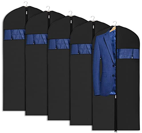 Univivi Kleidersack Anzug, 60x110 cm Hochwertige Wasserfestes Stoff, Kleiderhülle für Anzug, Jacke und Kleid, Atmungsaktive Kleidersäcke Anzugtasche für Aufbewahrung und Reisen, 5 Stück