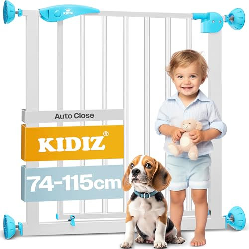 KIDIZ® Türschutzgitter Absperrgitter Treppengitter Kindergitter | Gitter Haustier | ohne Bohren | beidseitig schwenkbar, Farbe: Weiß, Größe: 81-94 cm
