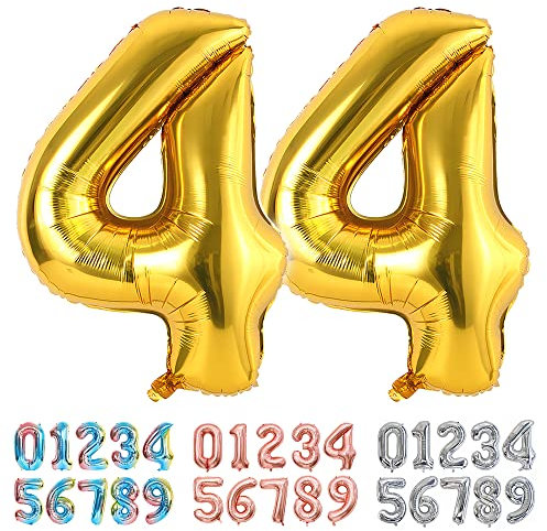 Ponmoo Luftballons Zahlen 44 Gold, Riesen Nummer 0 1 2 3 4 5 6 7 8 9 10-19 20-29 30-39 40 50 60 70 80 90 100, groß Folienballons für Hochzeit Jubiläum, Geburtstagsballons Party Dekoration