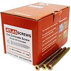 Concrete Screws CSK M7.5mm x 72mm Qty 100 Driver Bit Included 1