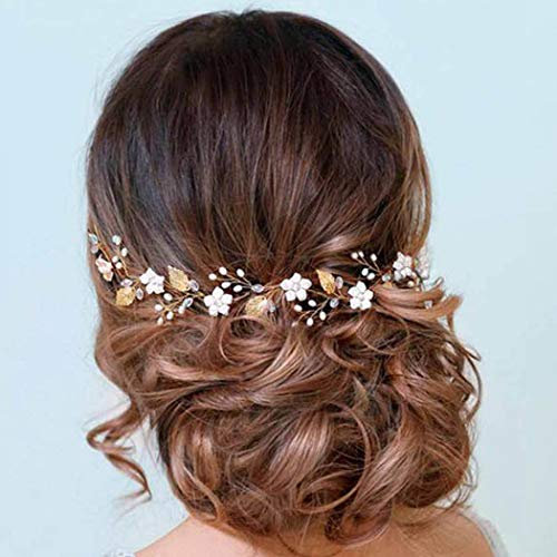 Handcess Accessoires de cheveux en forme de feuille de vigne en strass pour femme Doré