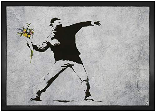 1art1 Banksy Der Blumenwerfer, Graffiti Streetart Fußmatte Dekomatte Innenbereich | Design Türmatte 70x50 cm