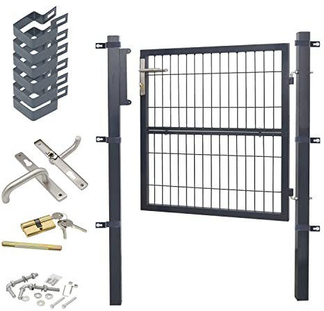 SWANEW Portail de jardin - Porte de clôture - Avec serrure - Anthracite - 100 x 100 cm