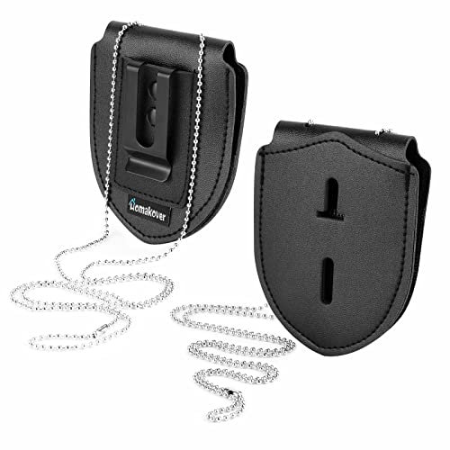 Sheriff-Ausweishalter mit Kunstleder-umwickelter robuster Stahl-Gürtelclip mit Edelstahl-Halskette, universal, schwarz, Deputy Ausweishalter, 20,3 x 7,6 cm, 2 Stück