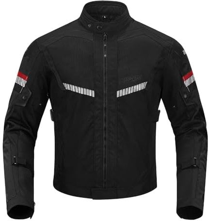 BORLENI Chaqueta de Motocicleta de Moto para Verano para Hombre, Respirable Armadura Protección reflexión de Alto Brillo L