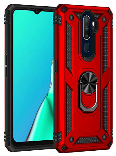 Max Power Digital Funda para móvil OPPO A9 2020/A5 2020 con Anillo Giratorio 360 Metálico Imán Carcasa Magnética Rígida Antigolpes Resistente Soporte Bumper Case (OPPO A9 2020/A5 2020, Rojo)